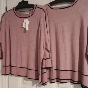 Winter Rose with Black Piping Sweater by Retrology